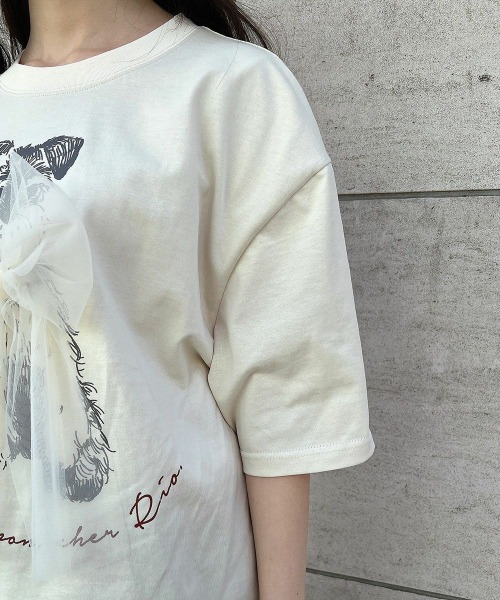 F i.n.t（フィント）の「チュールリボン付きシュナウザープリントビッグＴシャツ【1枚で快適】/fint　フィント（Tシャツ/カットソー・レディース・グレー/アイボリー/ライトピンク/ブルーグレー・FREE）」の8枚目の写真