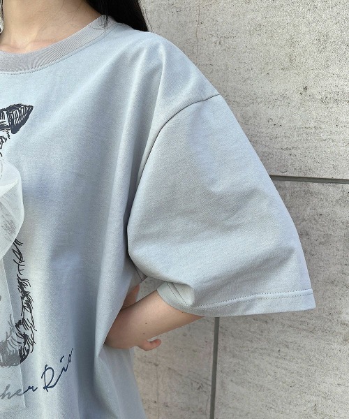 F i.n.t（フィント）の「チュールリボン付きシュナウザープリントビッグＴシャツ【1枚で快適】/fint　フィント（Tシャツ/カットソー・レディース・グレー/アイボリー/ライトピンク/ブルーグレー・FREE）」の11枚目の写真