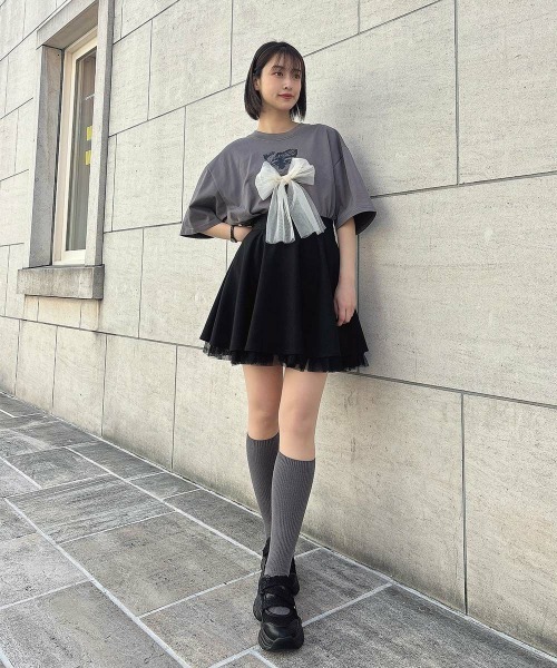 F i.n.t（フィント）の「チュールリボン付きシュナウザープリントビッグＴシャツ【1枚で快適】/fint　フィント（Tシャツ/カットソー・レディース・グレー/アイボリー/ライトピンク/ブルーグレー・FREE）」の15枚目の写真