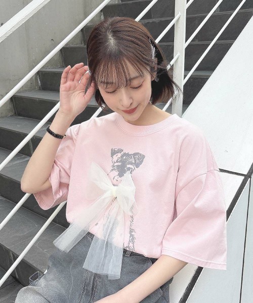 F i.n.t（フィント）の「チュールリボン付きシュナウザープリントビッグＴシャツ【1枚で快適】/fint　フィント（Tシャツ/カットソー・レディース・グレー/アイボリー/ライトピンク/ブルーグレー・FREE）」の16枚目の写真