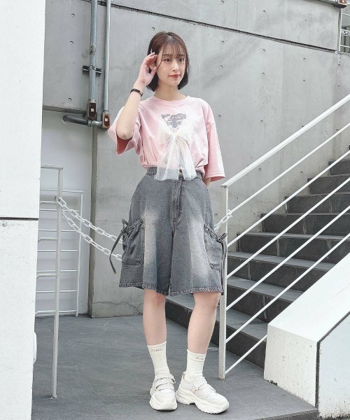 F i.n.t（フィント）の「チュールリボン付きシュナウザープリントビッグＴシャツ【1枚で快適】/fint　フィント（Tシャツ/カットソー・レディース・グレー/アイボリー/ライトピンク/ブルーグレー・FREE）」の17枚目の写真