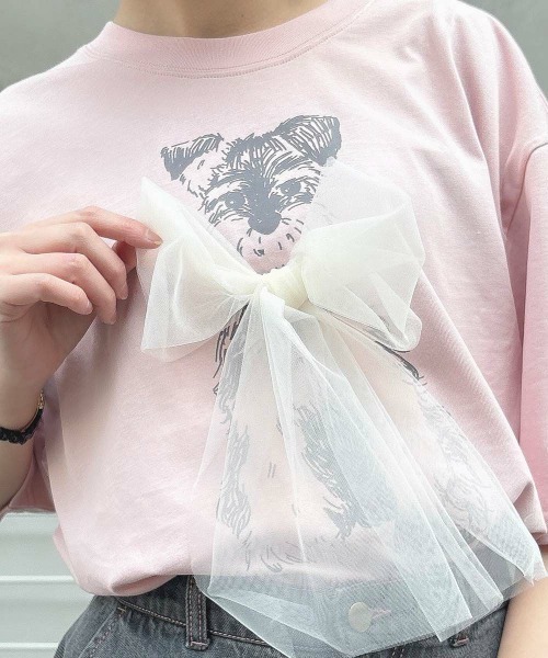 F i.n.t（フィント）の「チュールリボン付きシュナウザープリントビッグＴシャツ【1枚で快適】/fint　フィント（Tシャツ/カットソー・レディース・グレー/アイボリー/ライトピンク/ブルーグレー・FREE）」の18枚目の写真