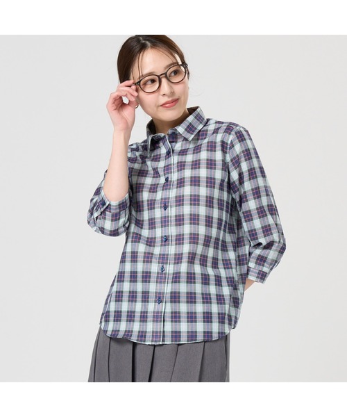TOKYO SHIRTS(トウキョウシャツ)の「【Pitta Re:)】ふわっとガーゼシャツ 七分袖 綿100% レディースカジュアルシャツ(シャツ/ブラウス・レディース・ネイビー・LL/S/L/M)」の1枚目の写真