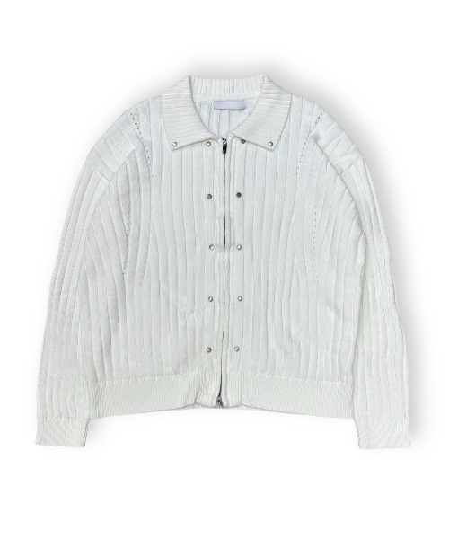 Chikashitsu +(チカシツプラス)の「【Chikashitsu +】rivet zip up knit(ニット/セーター・メンズ・ブラック/ホワイト・ONE SIZE)」の11枚目の写真