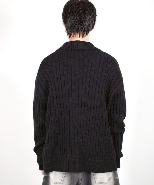 Chikashitsu +(チカシツプラス)の「【Chikashitsu +】rivet zip up knit(ニット/セーター・メンズ・ブラック/ホワイト・ONE SIZE)」の19枚目の写真