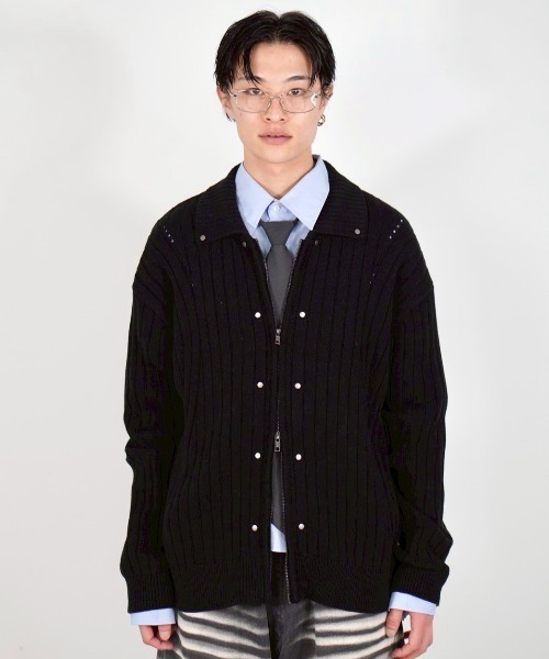 Chikashitsu +(チカシツプラス)の「【Chikashitsu +】rivet zip up knit(ニット/セーター・メンズ・ブラック/ホワイト・ONE SIZE)」の17枚目の写真