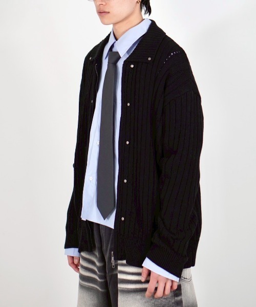Chikashitsu +(チカシツプラス)の「【Chikashitsu +】rivet zip up knit(ニット/セーター・メンズ・ブラック/ホワイト・ONE SIZE)」の21枚目の写真