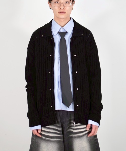 Chikashitsu +(チカシツプラス)の「【Chikashitsu +】rivet zip up knit(ニット/セーター・メンズ・ブラック/ホワイト・ONE SIZE)」の20枚目の写真