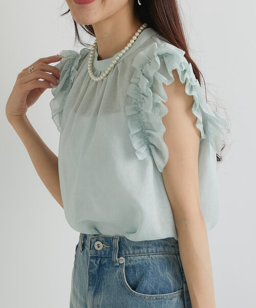 La boutique BonBon(ラブティックボンボン)の「【最強モテブラウス】フリルノースリブラウス(シャツ/ブラウス・レディース・ホワイト/ミント/ネイビー・FREE)」の7枚目の写真