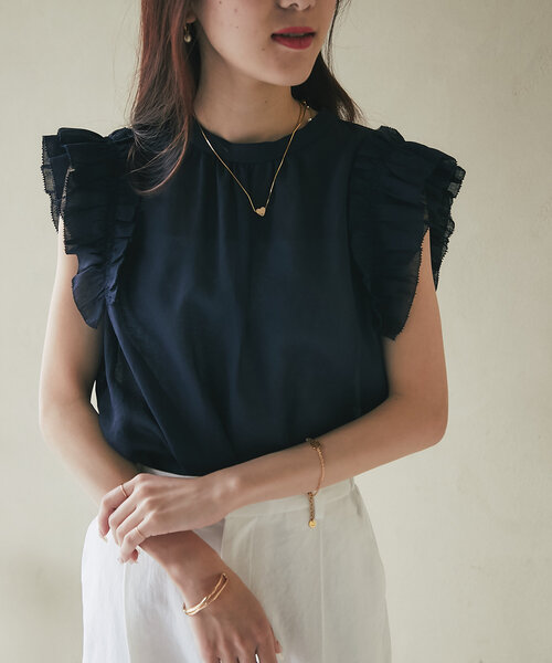 La boutique BonBon(ラブティックボンボン)の「【最強モテブラウス】フリルノースリブラウス(シャツ/ブラウス・レディース・ホワイト/ミント/ネイビー・FREE)」の15枚目の写真
