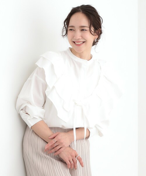 Cutie Blonde（キューティーブロンド）の「【3WAY】フリルサッシュ付きバンドカラーシャツ（シャツ/ブラウス・レディース・ホワイト/ホワイト系3・00）」の5枚目の写真