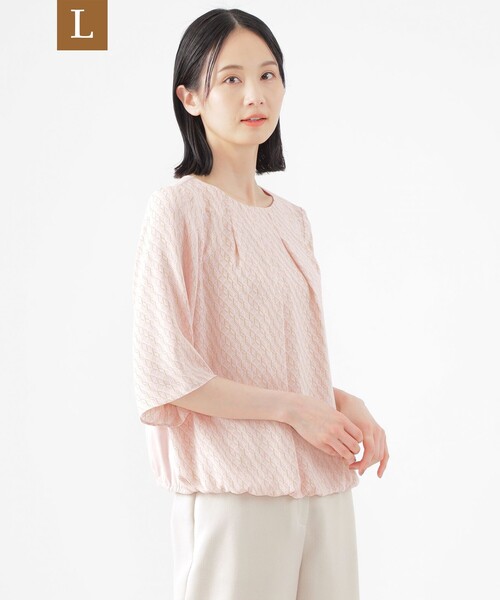 TRANS WORK(トランスワーク)の「【L】【ウォッシャブル】ラインキューブプリントコンビブラウス(シャツ/ブラウス・レディース・ホワイト系その他/ピンク系その他2/ネイビー・46/44)」の3枚目の写真