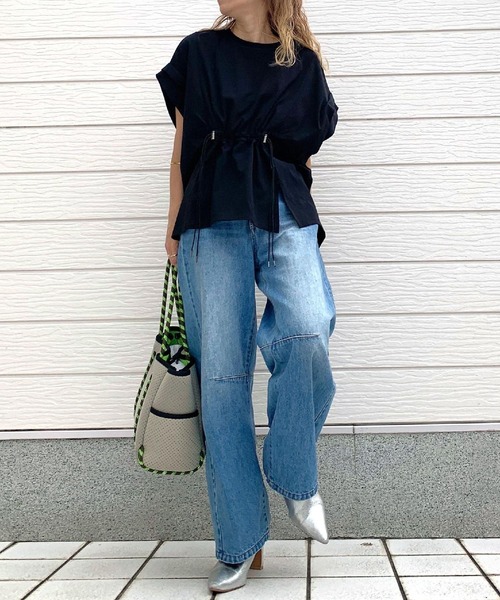 Q(キュー)の「ウエストギャザーデザインプルオーバー(Tシャツ/カットソー・レディース・アイボリー/ブラック・MEDIUM)」の21枚目の写真