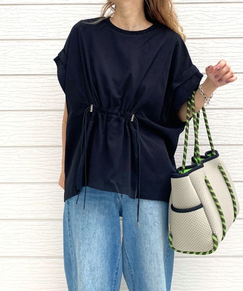 Q(キュー)の「ウエストギャザーデザインプルオーバー(Tシャツ/カットソー・レディース・アイボリー/ブラック・MEDIUM)」の22枚目の写真