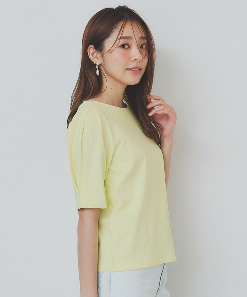 index（インデックス）の「《10色展開/XS-LLサイズ》コットンスムースタックスリーブトップス【UV/接触冷感/洗濯機洗い可】（Tシャツ/カットソー・レディース・サックスブルー/ブラック系7/ブラウン系その他5/オフホワイト/ナチュラル/ホワイト系5/ライトイエロー系/ネイビー/チャコール/ピンク系1・34/36/38/40/42）」の9枚目の写真