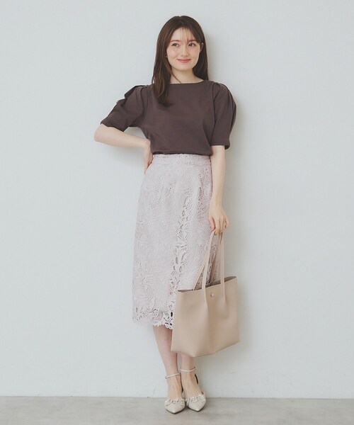 index（インデックス）の「《10色展開/XS-LLサイズ》コットンスムースタックスリーブトップス【UV/接触冷感/洗濯機洗い可】（Tシャツ/カットソー・レディース・サックスブルー/ブラック系7/ブラウン系その他5/オフホワイト/ナチュラル/ホワイト系5/ライトイエロー系/ネイビー/チャコール/ピンク系1・34/36/38/40/42）」の13枚目の写真