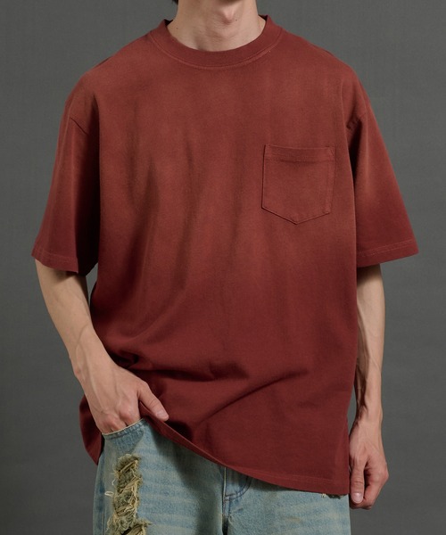 Perushu(ペルーシュ)の「ヴィンテージライクフェードポケットTシャツ(Tシャツ/カットソー・メンズ・ダークグレー/ボルドー/ブラウン/ブラック・MEDIUM/LARGE)」の4枚目の写真