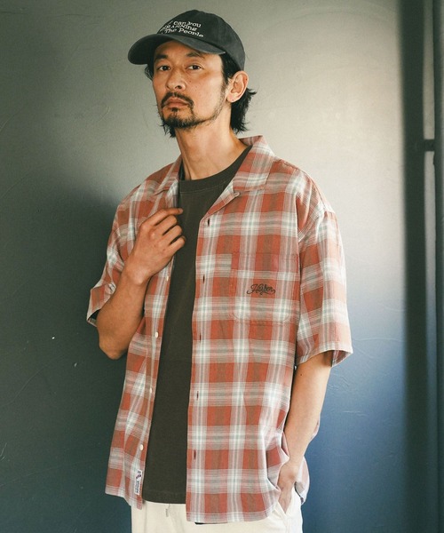 BAYFLOW（ベイフロー）の「[ヴィンテージライク] オープンカラー半袖チェックシャツ（シャツ/ブラウス・メンズ・グリーン/ブルー/ブラック/レッド・MEDIUM/LARGE）」の4枚目の写真