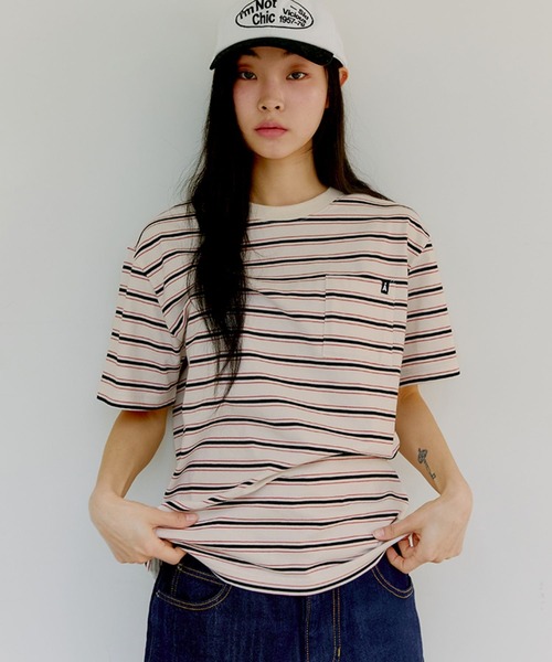 ALAND（エーランド）の「【UNISEX】ALAND／AロゴボーダーT（Tシャツ/カットソー・レディース・アイボリー/グレー/ネイビー・MEDIUM/LARGE）」の2枚目の写真