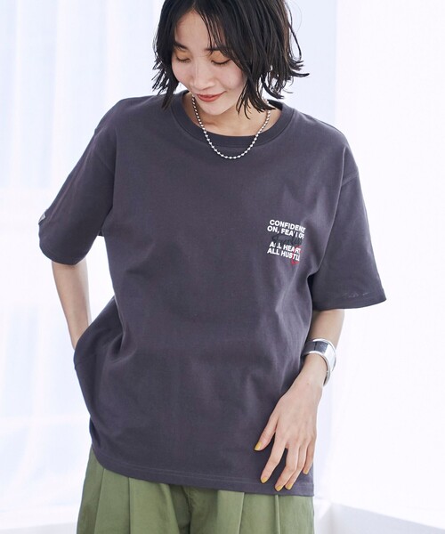 coen(コーエン)の「SunnySports(サニースポーツ)別注ハートモチーフプリントTシャツ(Tシャツ/カットソー・レディース・ナチュラル/ダークグレー/オレンジ/オフホワイト・M/L)」の2枚目の写真