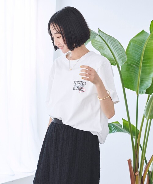 coen(コーエン)の「SunnySports(サニースポーツ)別注ハートモチーフプリントTシャツ(Tシャツ/カットソー・レディース・ナチュラル/ダークグレー/オレンジ/オフホワイト・M/L)」の6枚目の写真