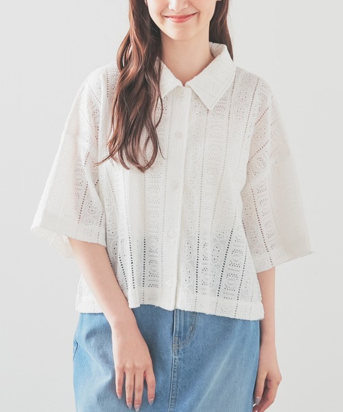 Honeys(ハニーズ)の「レースシャツ(カーディガン/ボレロ・レディース・アイボリー/ブラック/ブルー/ホワイト/オレンジ・L/LL/M/S)」の2枚目の写真