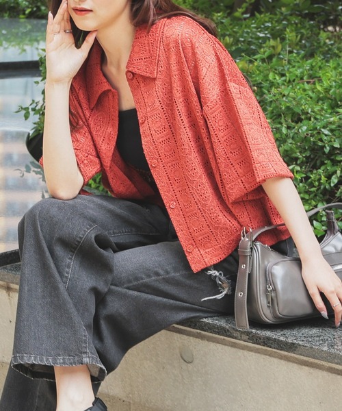 Honeys(ハニーズ)の「レースシャツ(カーディガン/ボレロ・レディース・アイボリー/ブラック/ブルー/ホワイト/オレンジ・L/LL/M/S)」の5枚目の写真