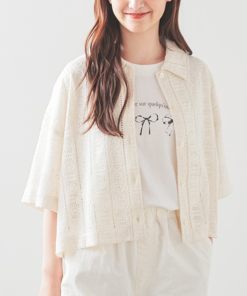 Honeys(ハニーズ)の「レースシャツ(カーディガン/ボレロ・レディース・アイボリー/ブラック/ブルー/ホワイト/オレンジ・L/LL/M/S)」の3枚目の写真