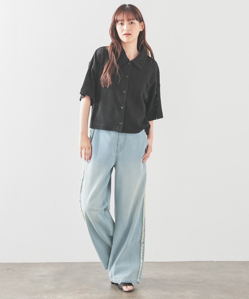 Honeys(ハニーズ)の「レースシャツ(カーディガン/ボレロ・レディース・アイボリー/ブラック/ブルー/ホワイト/オレンジ・L/LL/M/S)」の9枚目の写真