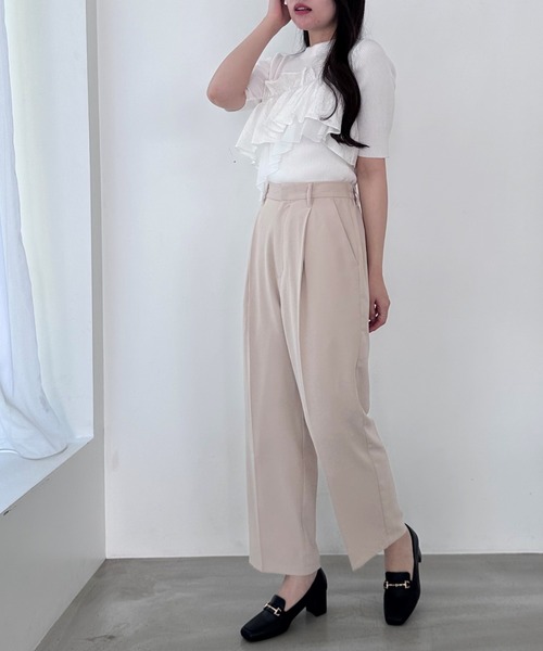 MISCH MASCH（ミッシュマッシュ）の「ハイウエストスラックスパンツ（スラックス・レディース・アイボリー/ピンク/ブラック・マルチサイズ）」の2枚目の写真