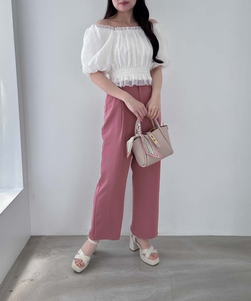 MISCH MASCH（ミッシュマッシュ）の「ハイウエストスラックスパンツ（スラックス・レディース・アイボリー/ピンク/ブラック・マルチサイズ）」の6枚目の写真