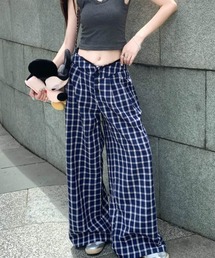 チェックワイドパンツ