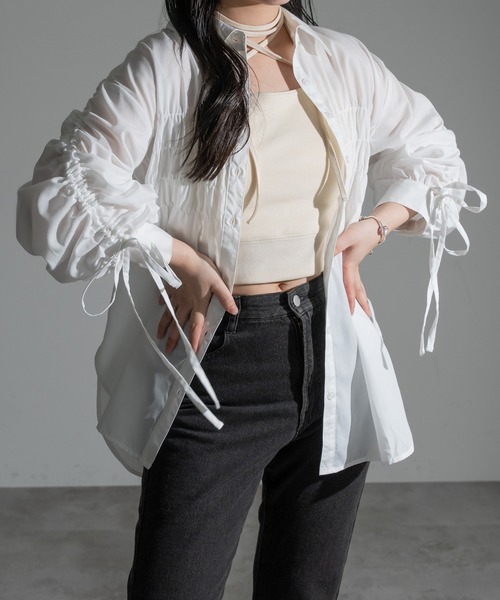 apres jour mignon（アプレジュールミニョン）の「袖ドロストシャーリングシャツ【ZOZOTOWN限定アイテム】（シャツ/ブラウス・レディース・オフホワイト/ブルー/イエロー・フリー/X-LARGE）」の21枚目の写真
