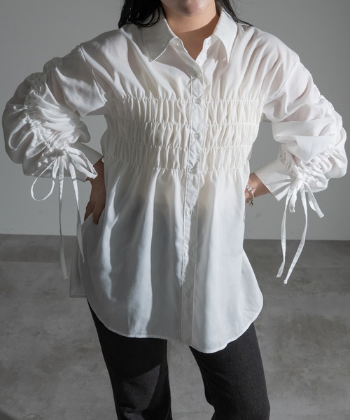 apres jour mignon（アプレジュールミニョン）の「袖ドロストシャーリングシャツ【ZOZOTOWN限定アイテム】（シャツ/ブラウス・レディース・オフホワイト/ブルー/イエロー・フリー/X-LARGE）」の7枚目の写真
