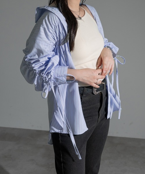 apres jour mignon（アプレジュールミニョン）の「袖ドロストシャーリングシャツ【ZOZOTOWN限定アイテム】（シャツ/ブラウス・レディース・オフホワイト/ブルー/イエロー・フリー/X-LARGE）」の13枚目の写真