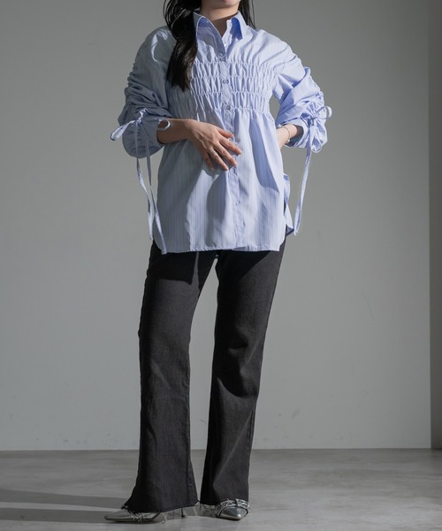 apres jour mignon（アプレジュールミニョン）の「袖ドロストシャーリングシャツ【ZOZOTOWN限定アイテム】（シャツ/ブラウス・レディース・オフホワイト/ブルー/イエロー・フリー/X-LARGE）」の17枚目の写真