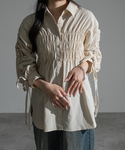 apres jour mignon（アプレジュールミニョン）の「袖ドロストシャーリングシャツ【ZOZOTOWN限定アイテム】（シャツ/ブラウス・レディース・オフホワイト/ブルー/イエロー・フリー/X-LARGE）」の18枚目の写真