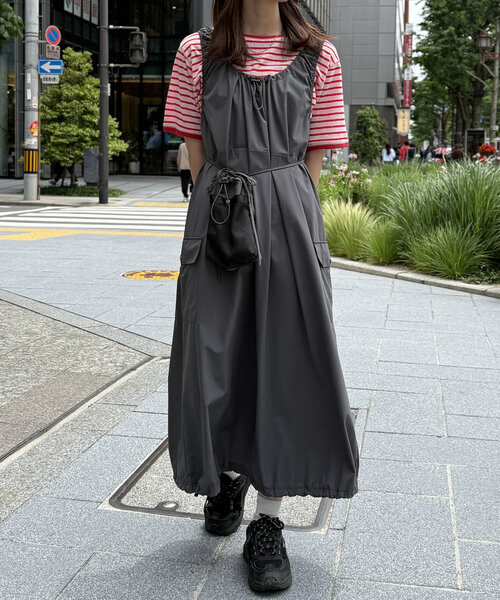 CPCM（シーピーシーエム）の「【フェス2点セット】ストレッチナイロンパッカブルワンピース（ワンピース・レディース・アイボリー/ブラック/チャコールグレー・FREE）」の3枚目の写真