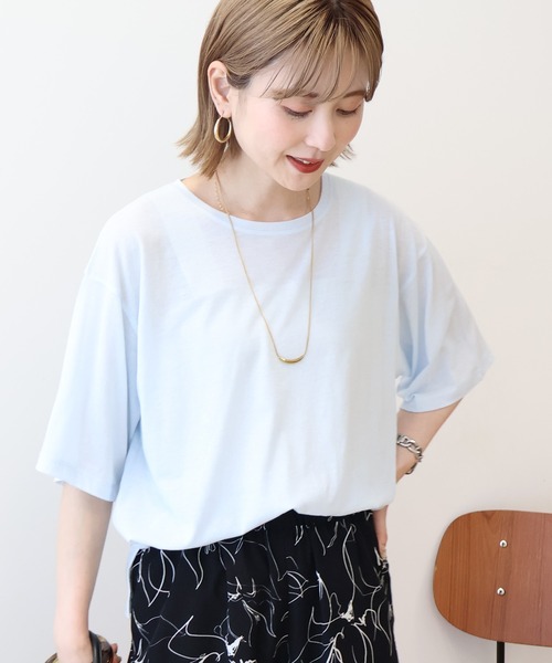 AMERICAN HOLIC(アメリカンホリック)の「シアーボックスTシャツ(Tシャツ/カットソー・レディース・ライトブルー/ブラック/オフホワイト/ブラウン・L/M)」の4枚目の写真