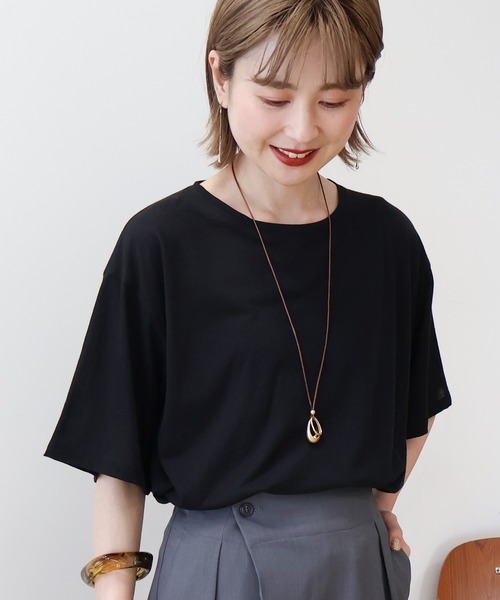 AMERICAN HOLIC(アメリカンホリック)の「シアーボックスTシャツ(Tシャツ/カットソー・レディース・ライトブルー/ブラック/オフホワイト/ブラウン・L/M)」の12枚目の写真