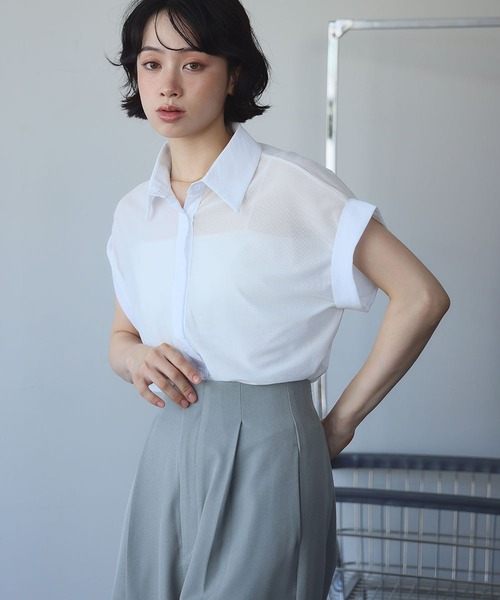 Ampirula(アンピルーラ)の「メッシュシャツブラウス(シャツ/ブラウス・レディース・ブラック/チャコールグレー/ホワイト・FREE)」の2枚目の写真