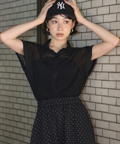 Ampirula(アンピルーラ)の「メッシュシャツブラウス(シャツ/ブラウス・レディース・ブラック/チャコールグレー/ホワイト・FREE)」の3枚目の写真