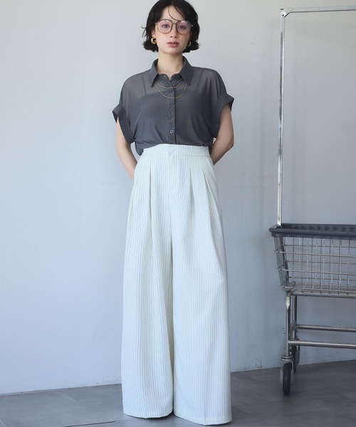 Ampirula(アンピルーラ)の「メッシュシャツブラウス(シャツ/ブラウス・レディース・ブラック/チャコールグレー/ホワイト・FREE)」の4枚目の写真
