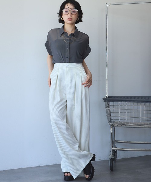 Ampirula(アンピルーラ)の「メッシュシャツブラウス(シャツ/ブラウス・レディース・ブラック/チャコールグレー/ホワイト・FREE)」の5枚目の写真