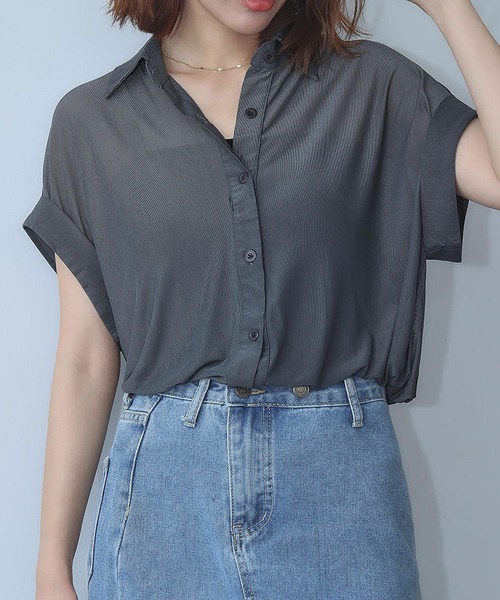 Ampirula(アンピルーラ)の「メッシュシャツブラウス(シャツ/ブラウス・レディース・ブラック/チャコールグレー/ホワイト・FREE)」の8枚目の写真