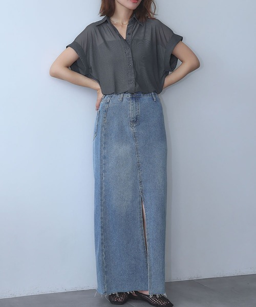 Ampirula(アンピルーラ)の「メッシュシャツブラウス(シャツ/ブラウス・レディース・ブラック/チャコールグレー/ホワイト・FREE)」の9枚目の写真