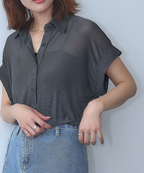 Ampirula(アンピルーラ)の「メッシュシャツブラウス(シャツ/ブラウス・レディース・ブラック/チャコールグレー/ホワイト・FREE)」の10枚目の写真