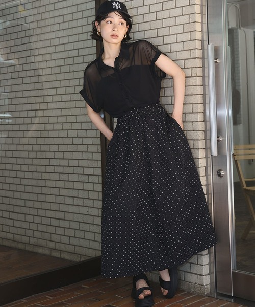 Ampirula(アンピルーラ)の「メッシュシャツブラウス(シャツ/ブラウス・レディース・ブラック/チャコールグレー/ホワイト・FREE)」の11枚目の写真