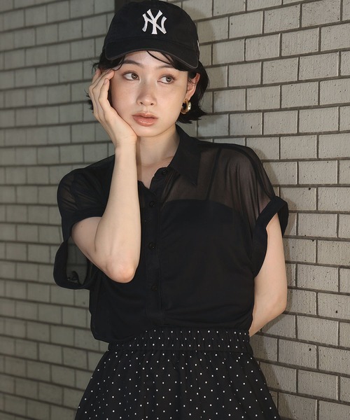 Ampirula(アンピルーラ)の「メッシュシャツブラウス(シャツ/ブラウス・レディース・ブラック/チャコールグレー/ホワイト・FREE)」の13枚目の写真