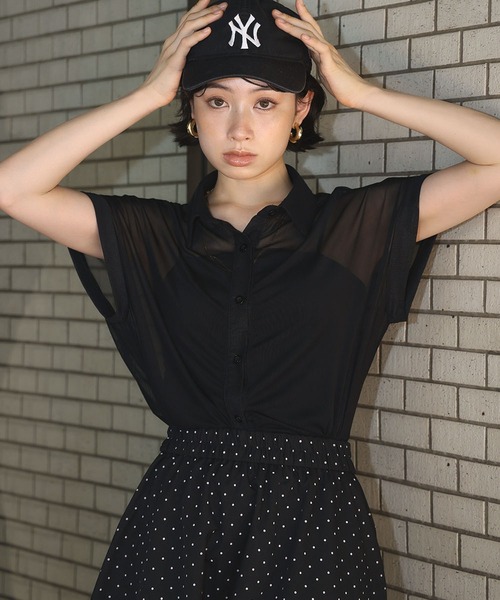 Ampirula(アンピルーラ)の「メッシュシャツブラウス(シャツ/ブラウス・レディース・ブラック/チャコールグレー/ホワイト・FREE)」の14枚目の写真